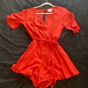 Red with Scallops neckline Romper